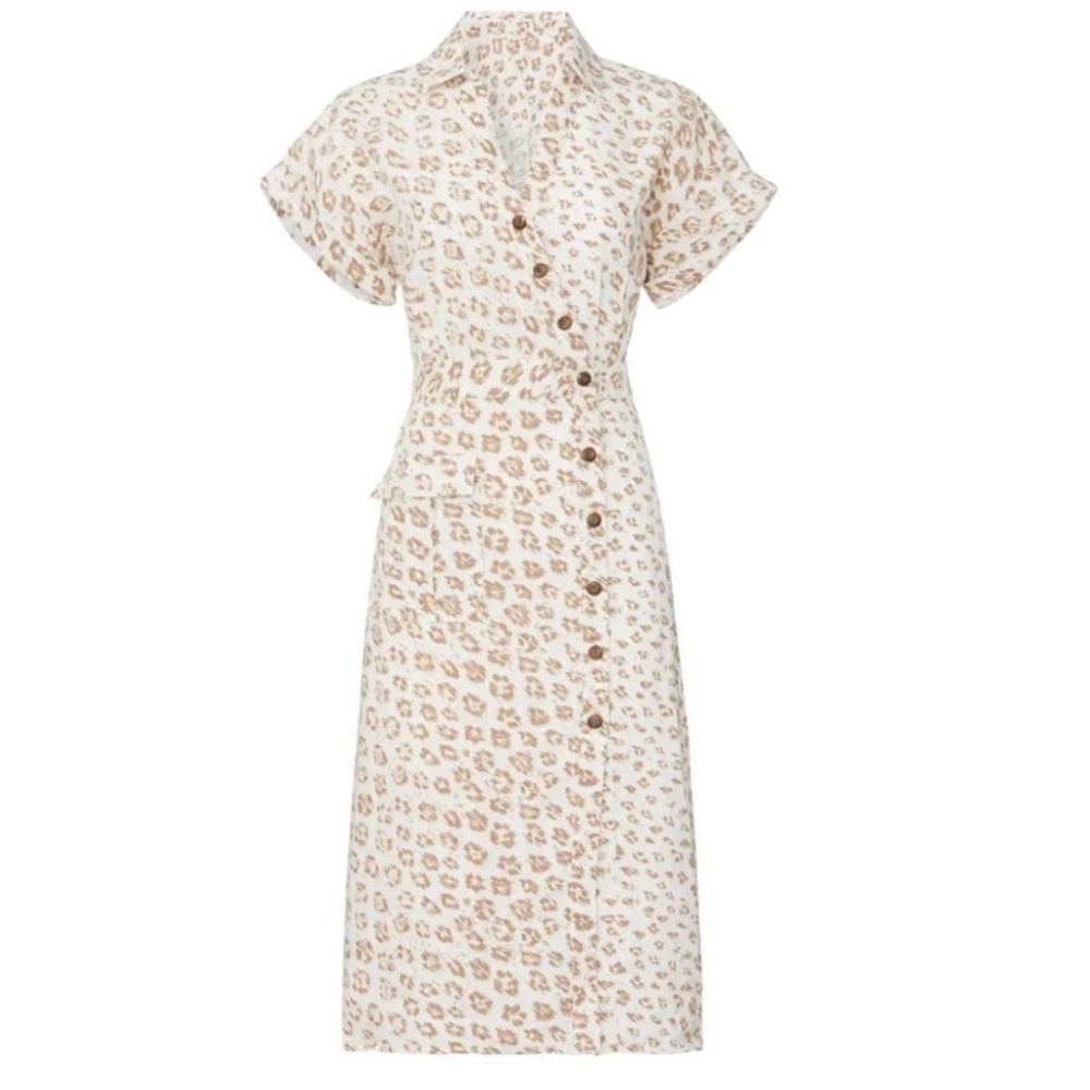 Joie Coady Dress - animal leopard print linen shirtdress  XS-S
